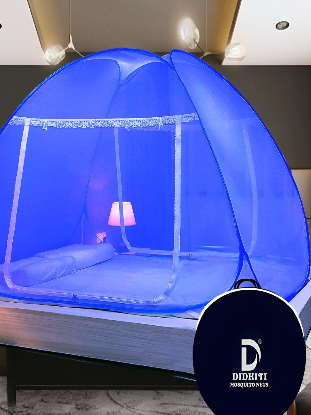 didhiti Royal Blue King Bed Foldable Tent Mosquito Net