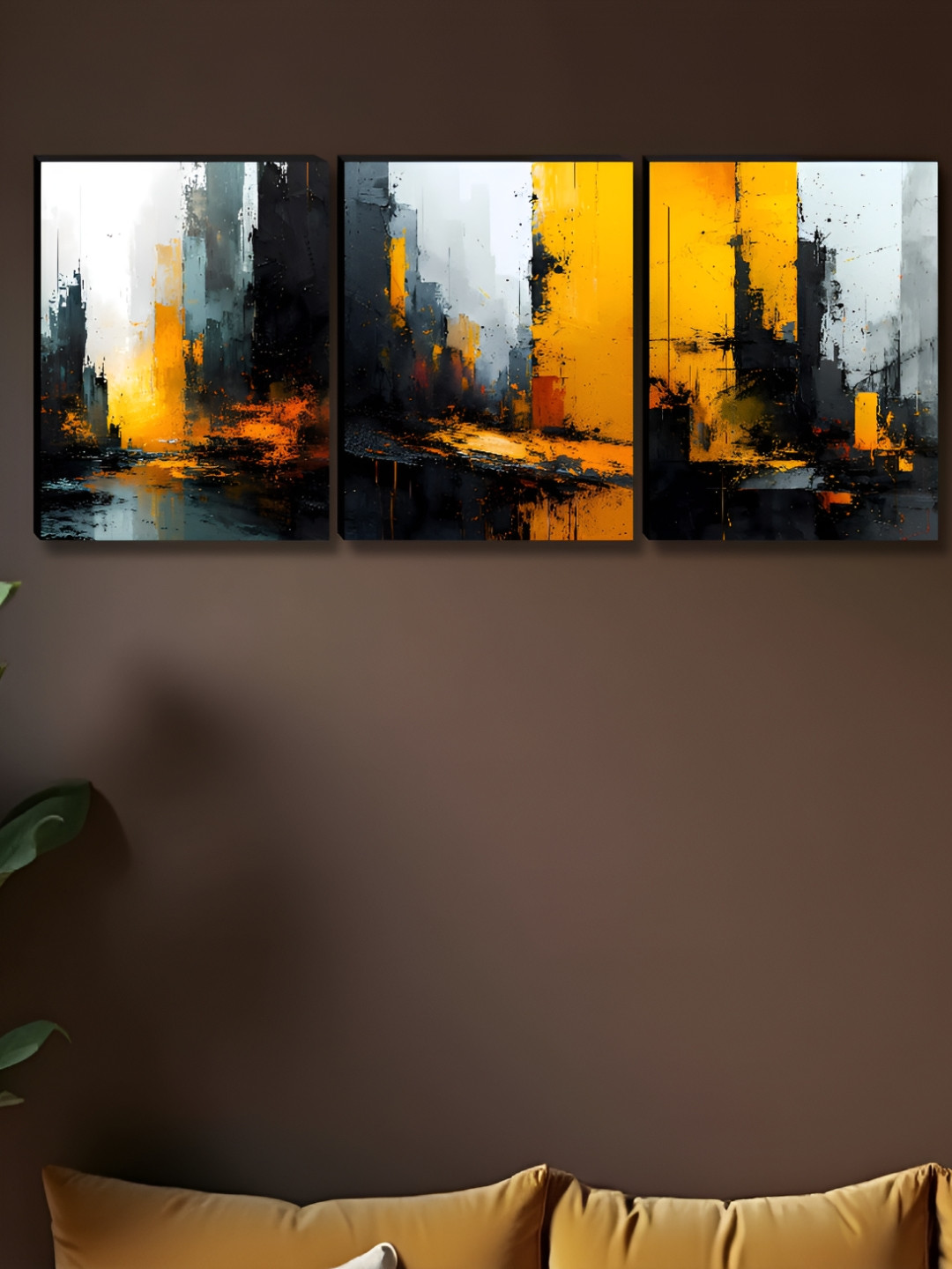 Livin'luxe Yellow & White 3 Pieces Abstract Printed Wall Arts