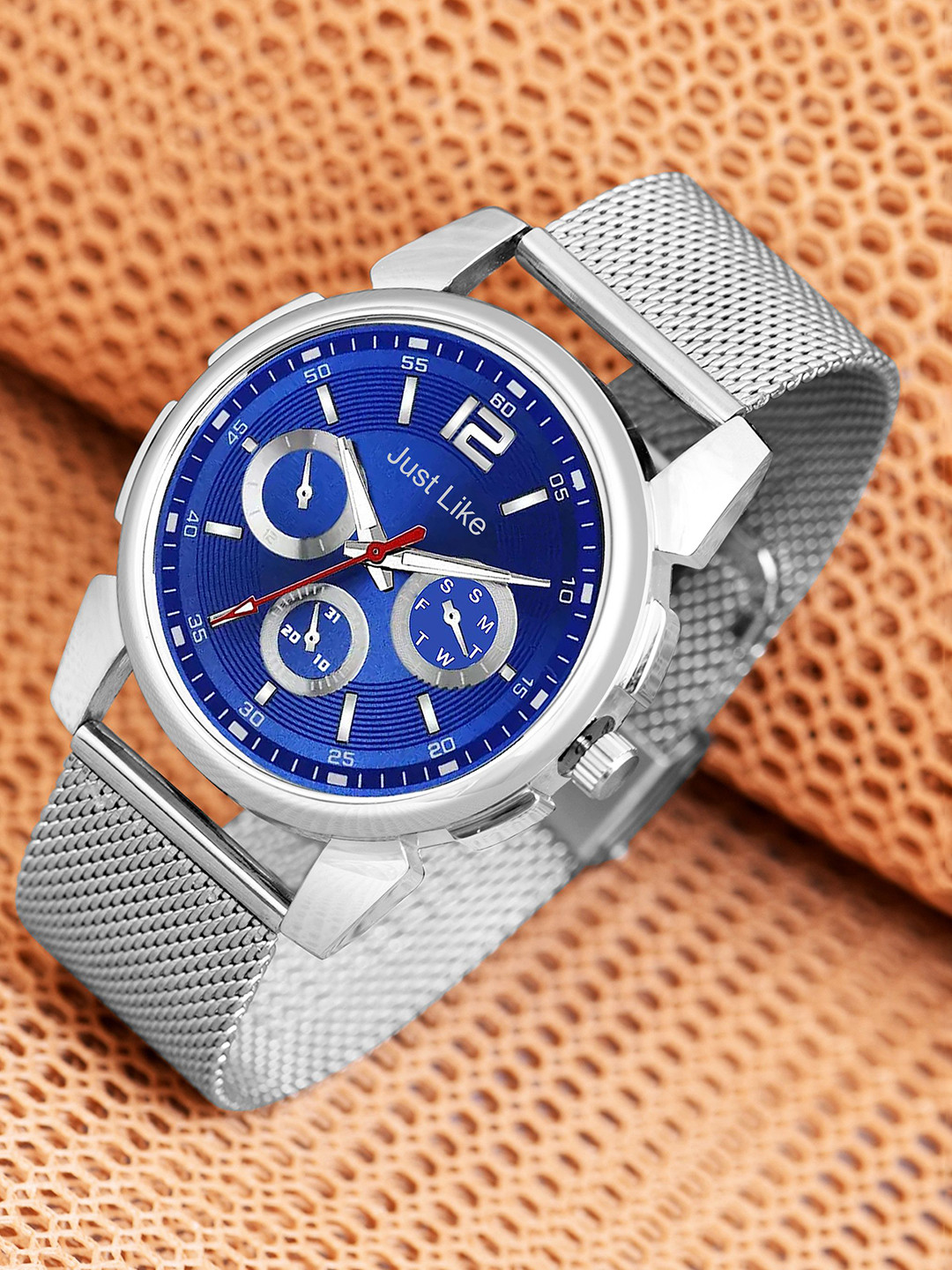 JUST LIKE Unisex Patterned Dial & Leather Straps Analogue Watch SKY BLUE +BLACK CUTGLSS 20