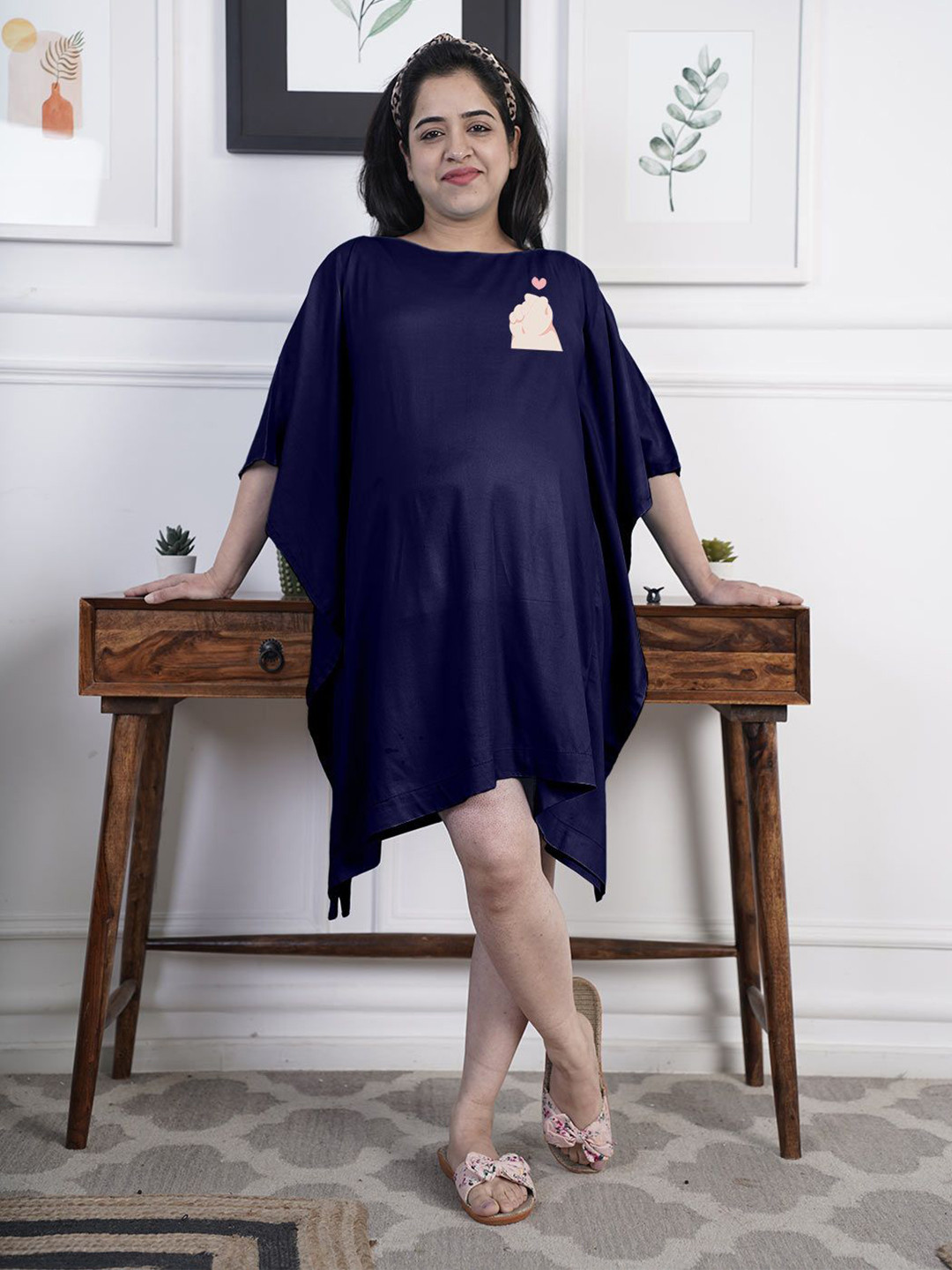 LetsDressUp Navy Rayon Maternity Kaftan Dress