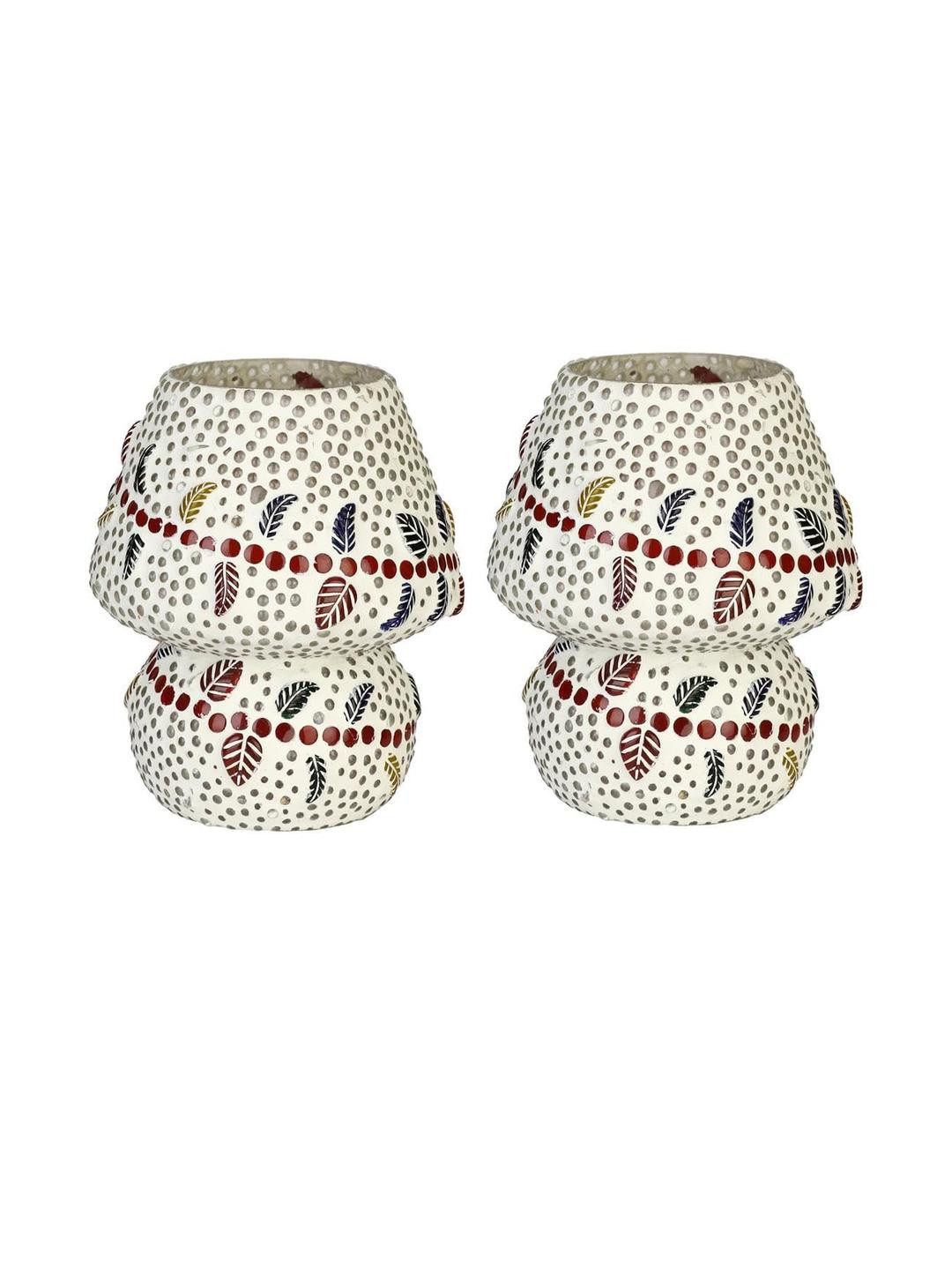 SOMIL Pack of 2 White Textured Glass Frusturical Shaped Decorative Table Lamp