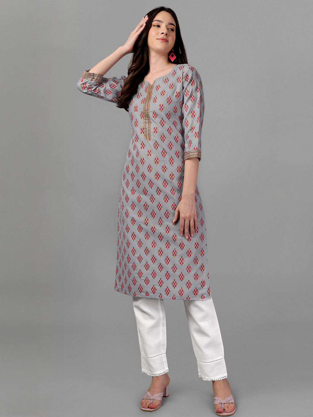 Solucions Women Grey A-Line Cotton Kurtas