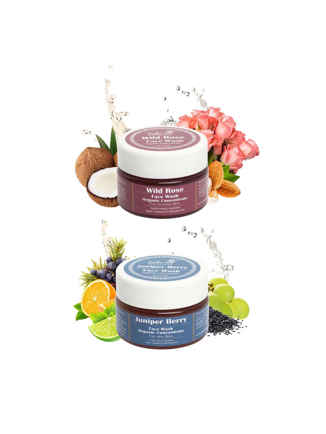 Rustic Art Set Of 2 Wild Rose & Juniper Berry Face Wash -50 g Each
