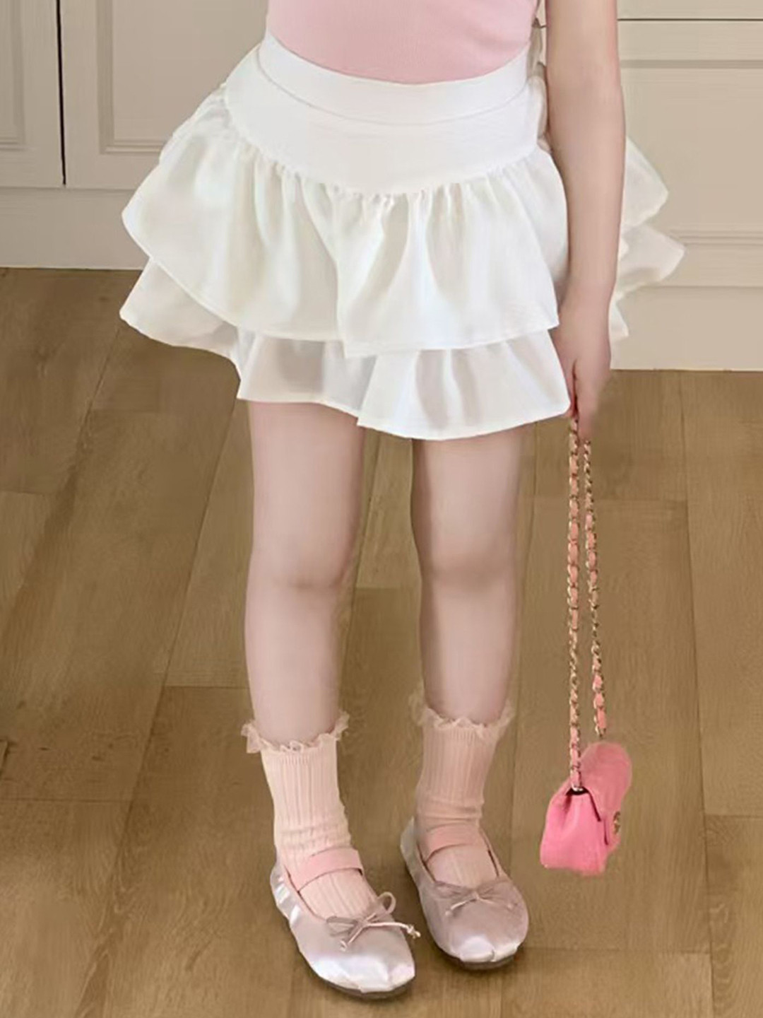 LULU & SKY Girls A-line Tiered White Skirt