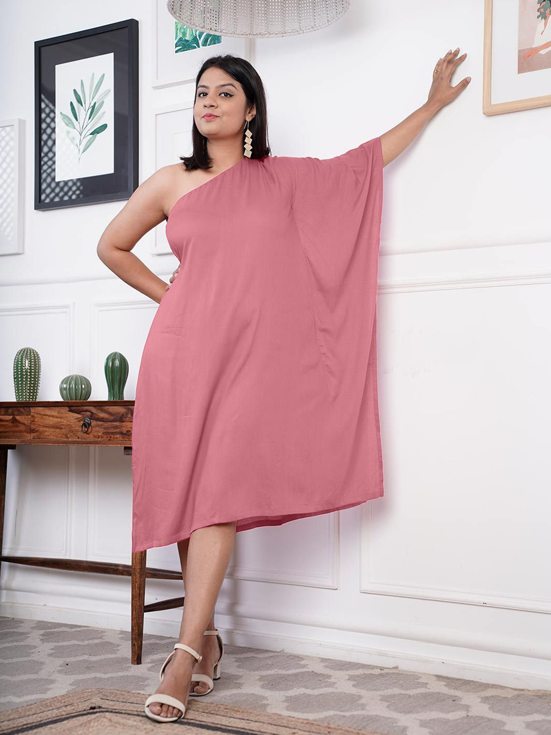 LetsDressUp One Shoulder Kimono Sleeves Kaftan Dress
