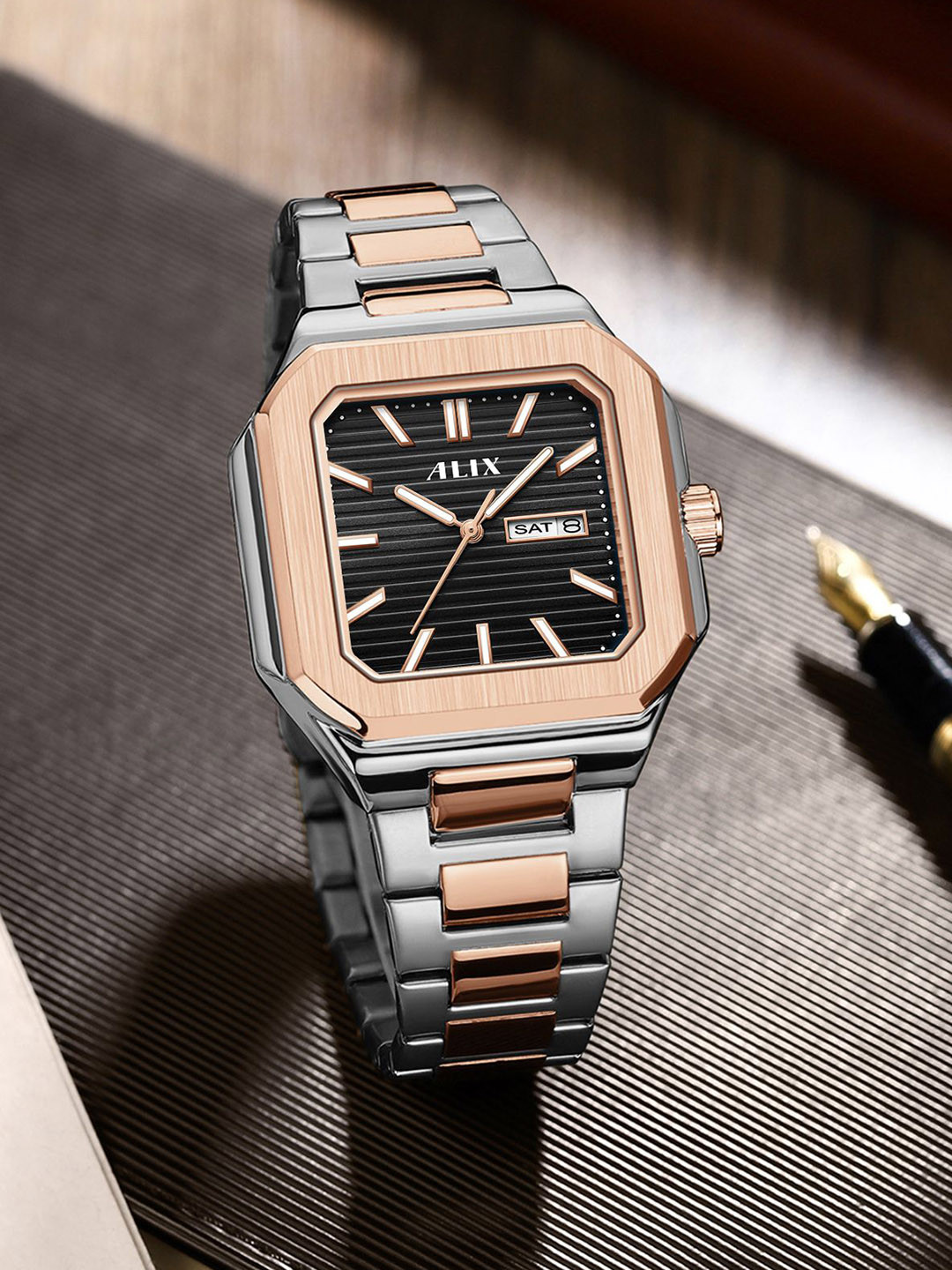 ALIX Men Dial & Stainless Steel Bracelet Style Straps Analogue Watch AL3016_RGB