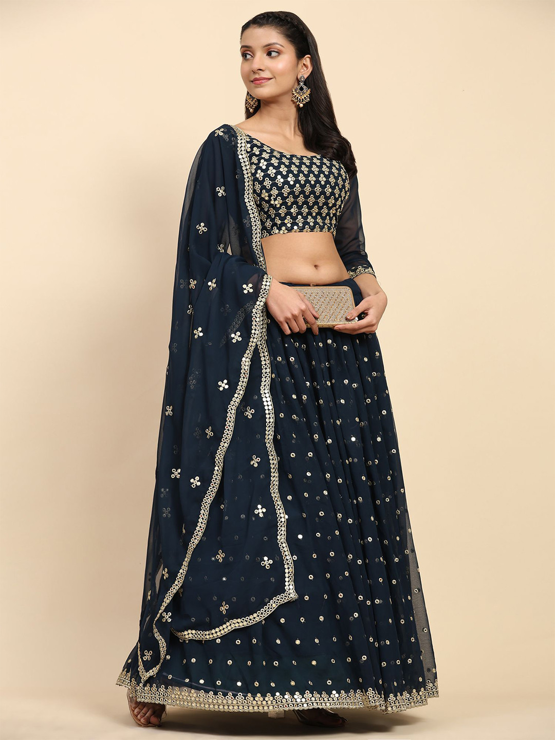 NEEL ART Embroidered Semi-Stitched Faux Georgette Lehenga & Unstitched Blouse With Dupatta