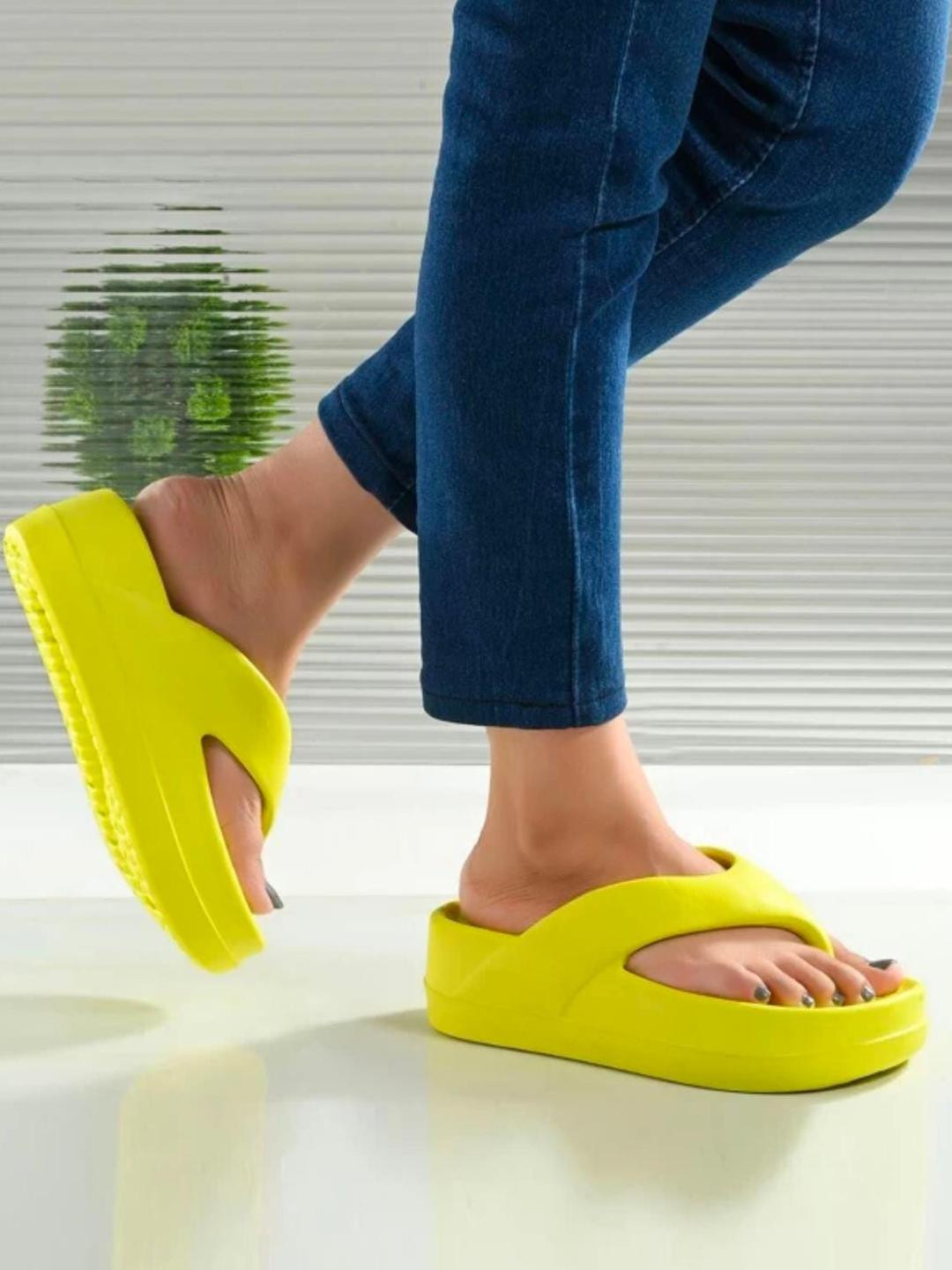 Shozie Women Yellow Flip Flops