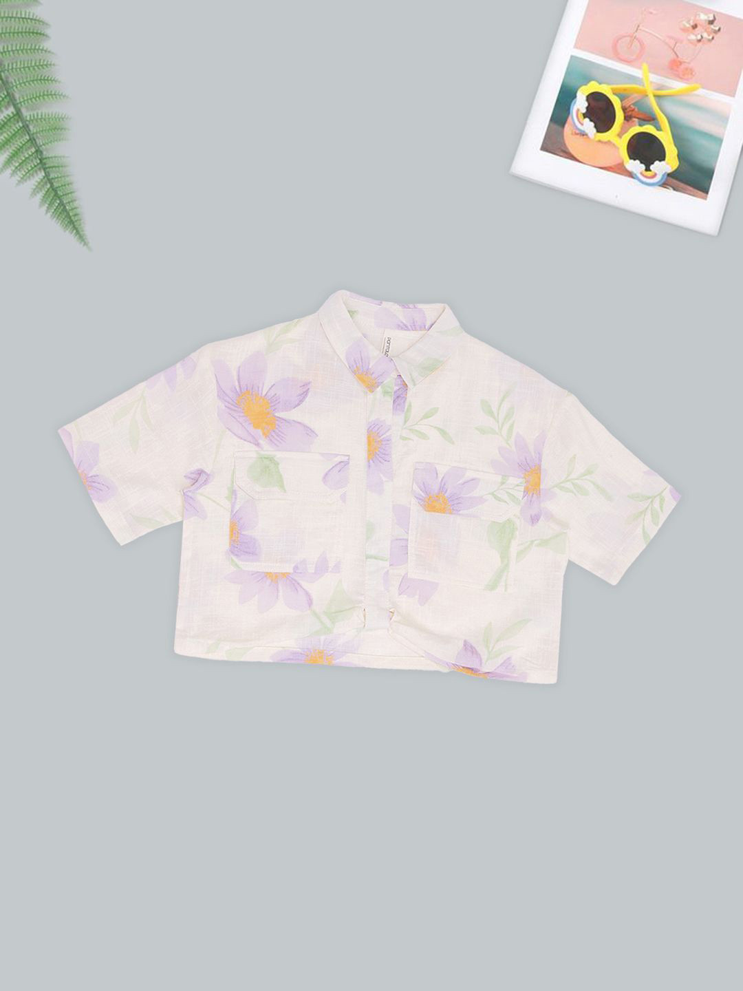 Pantaloons Junior Girls Floral Printed Shirt Style Crop Top