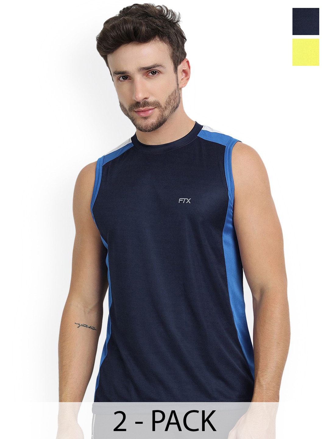 FTX Pack Of 2 Colourblocked Round Neck Gym Vests 709-5_709-10-S