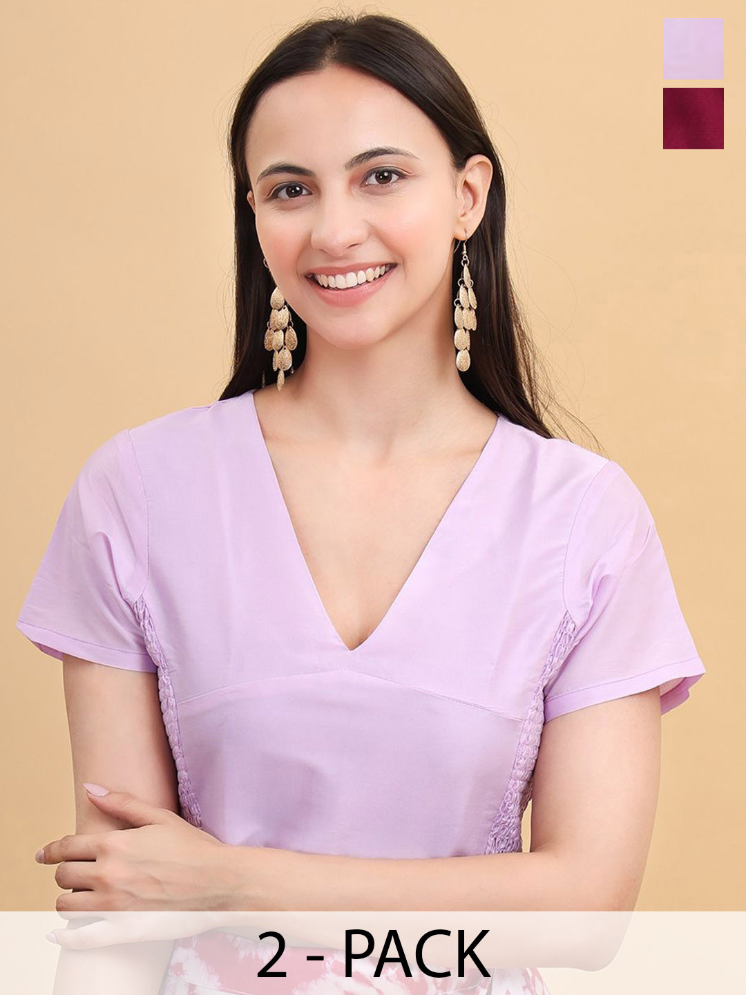 Frolic Rolic Pakc Of 2 V Neck Short Sleeve Saree Blouse