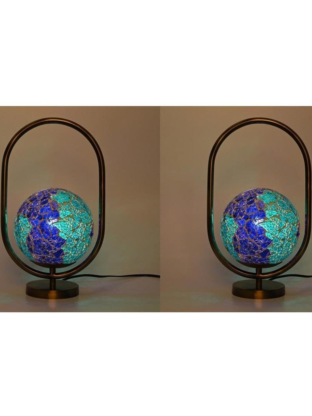SOMIL Pack of 2 Printed Glass Table Lamp