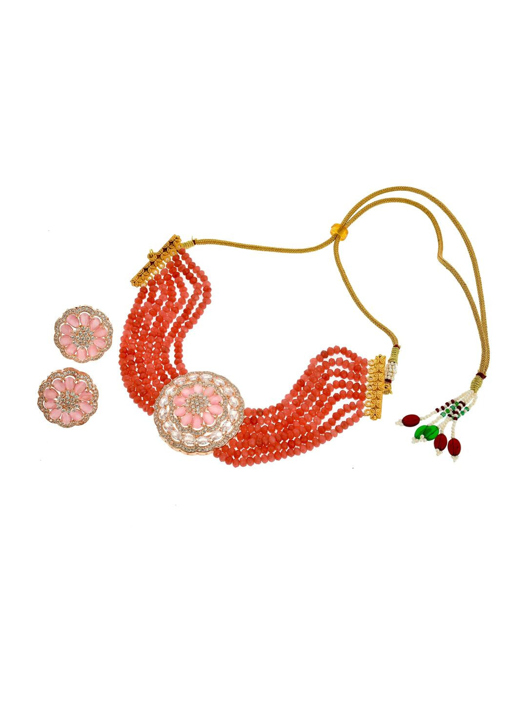 Rozy Styles Pink Brass Jewellery Set