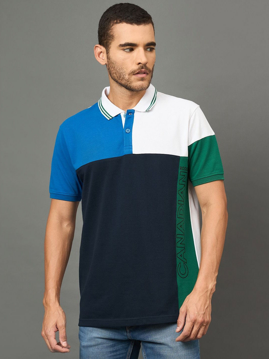 THE BEETEL HOUSE Colour Blocked Polo Collar Short Sleeves Cotton T-shirt