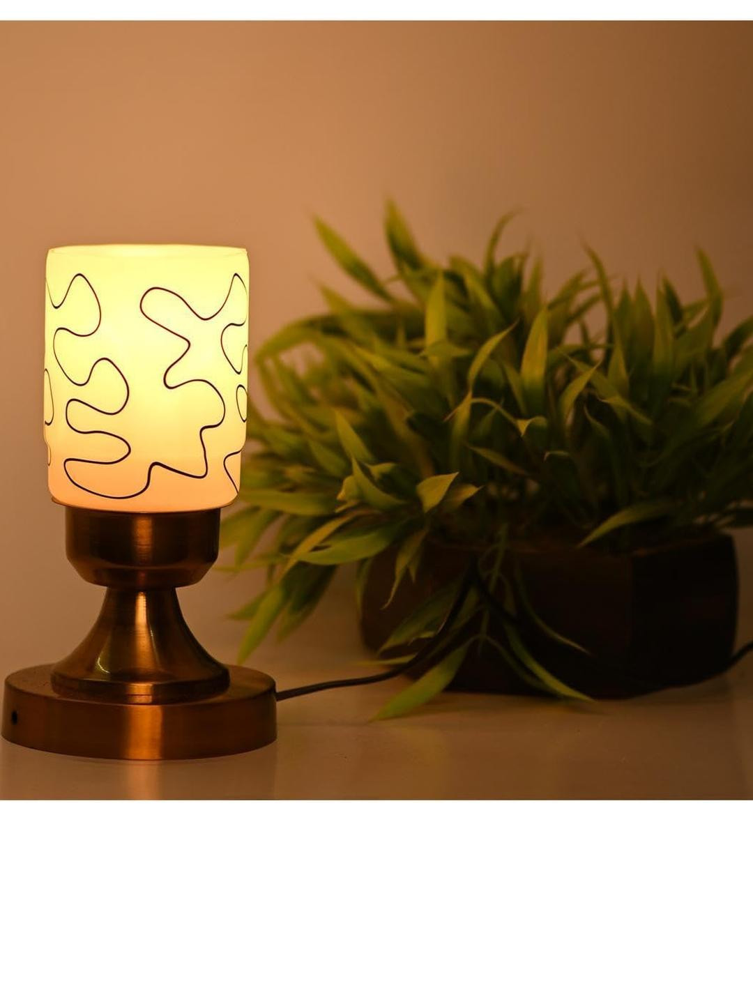 SOMIL Printed Glass Cylindrical Shaped Decorative Table Lamp