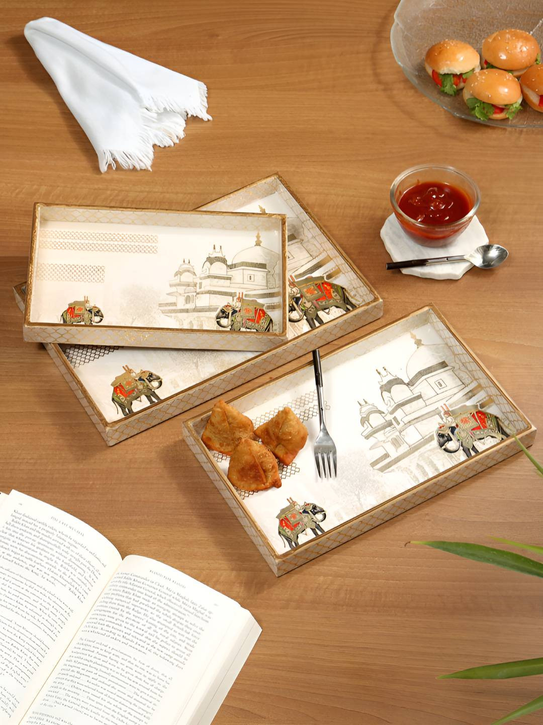 DULI Cream-Coloured 2025 MDF 3 Pieces Easy to Clean Serving Tray