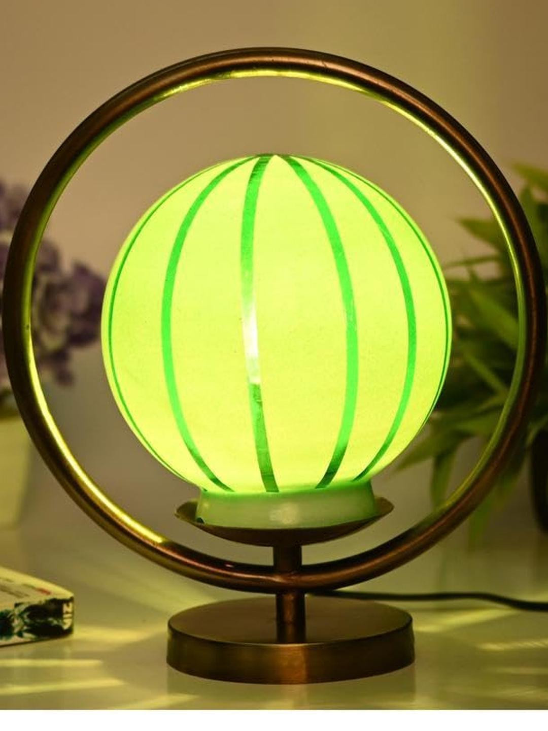 SOMIL Green Printed Glass Globe Shaped Table Lamp