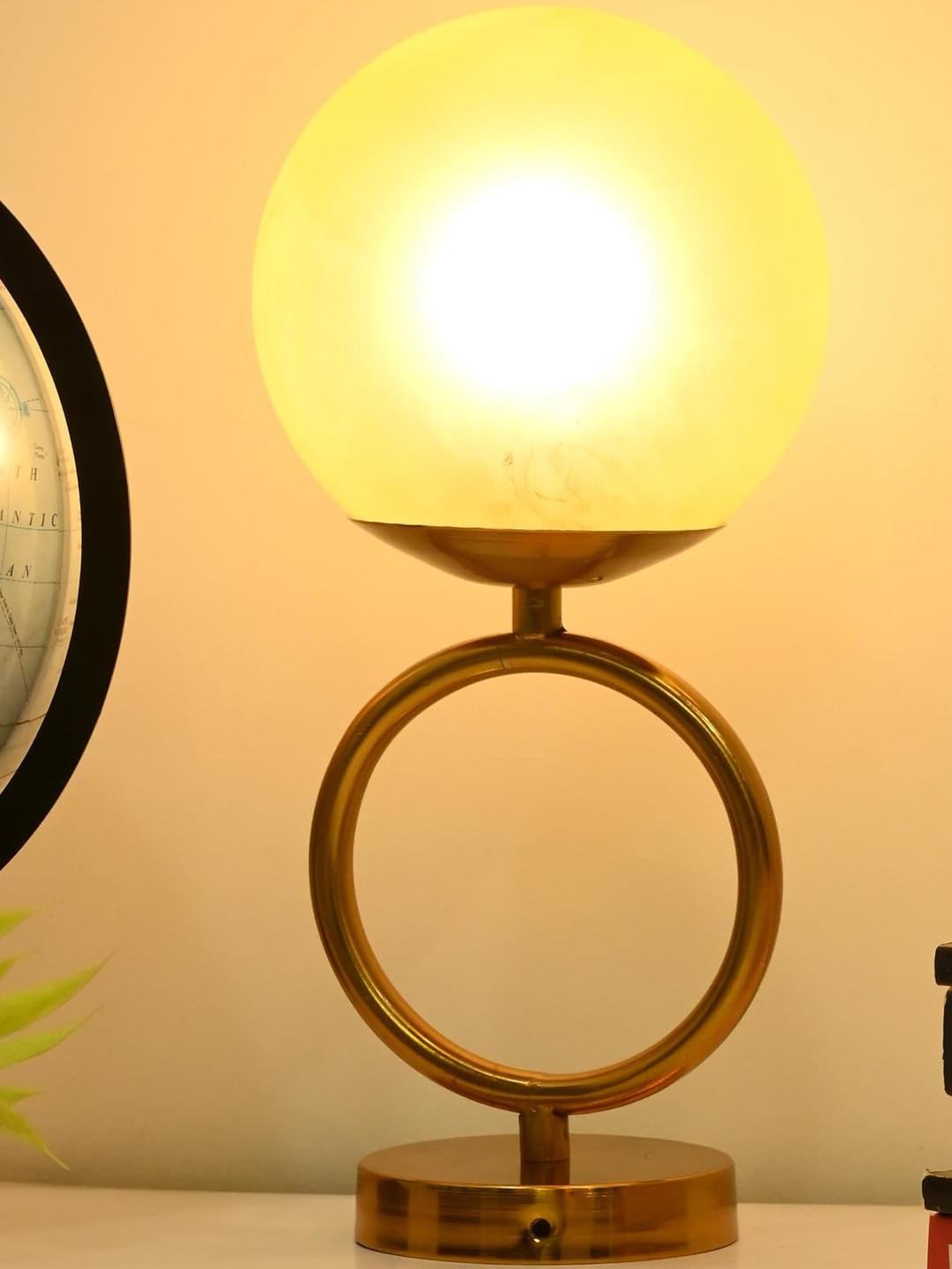 SOMIL Glass Circular Shaped Yellow Table Lamp