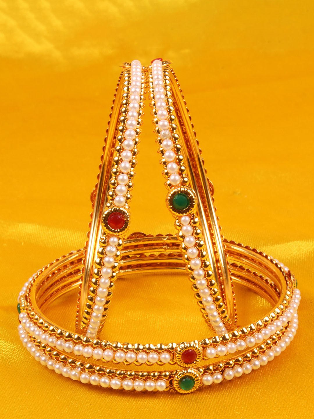 Shiv Jewels Set of 6 Gold-Plated Stone-Studded Bangles
