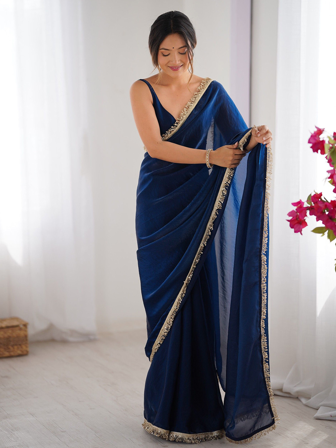 LeeliPeeri Designer Fandy Embellished Zari Two Tone Saree