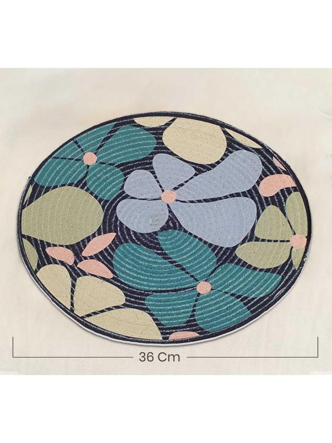 Yellow Weaves 4-Pcs Olive-Green & Teal-Green Printed Heat-Resistant Round Table Placemats
