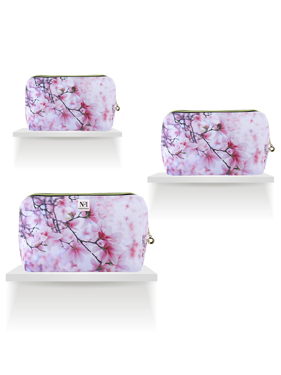 NFI essentials Set Of 3 Printed Water Resistant Portable Makeup Pouch