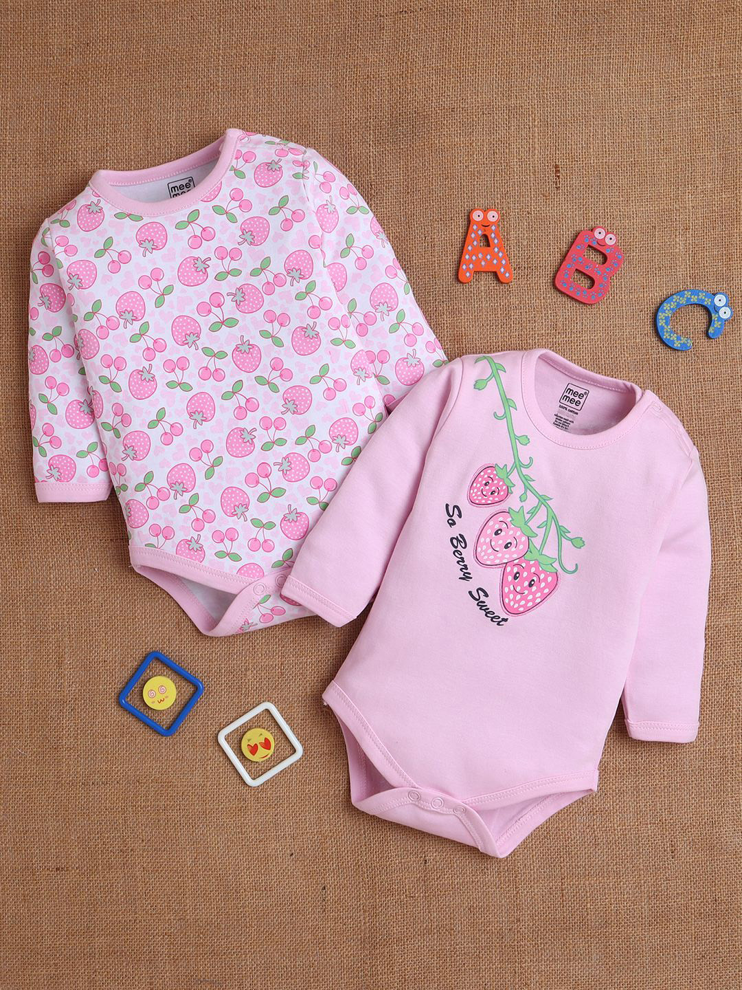 MeeMee Infants Pack Of 2 Printed Cotton Round Neck Bodysuit