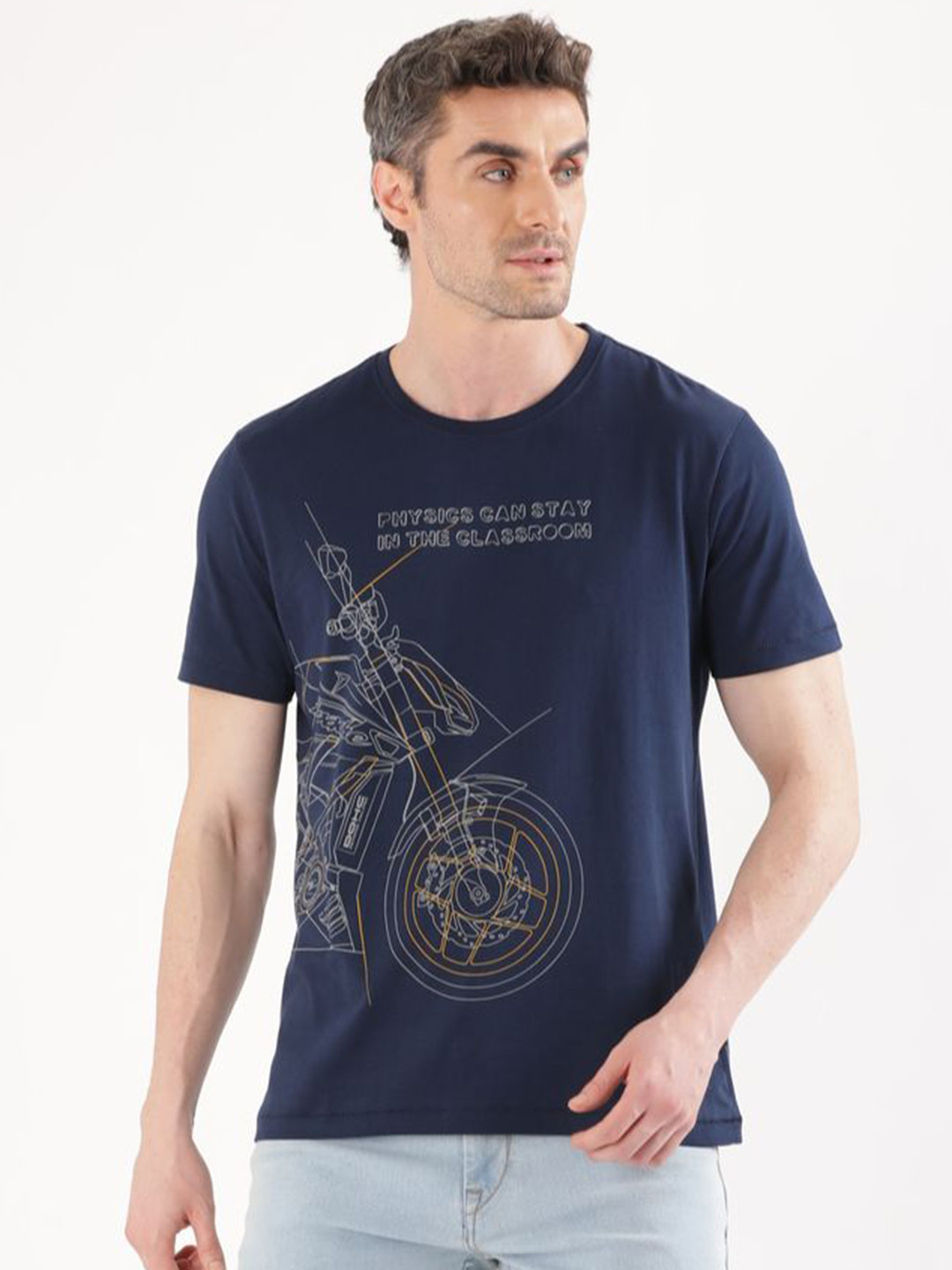 TVS Men Biker Printed Round Neck Cotton T-shirt