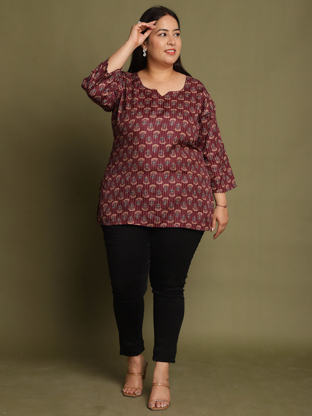 KALINI Women Plus Size Floral Printed Kalamkari Festive Cotton Straight Kurta