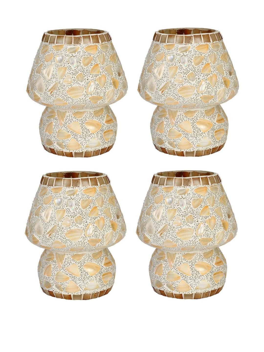 SOMIL Cream Pack Of 4 Textured Glass Cylindrical Shaped Table Lamp