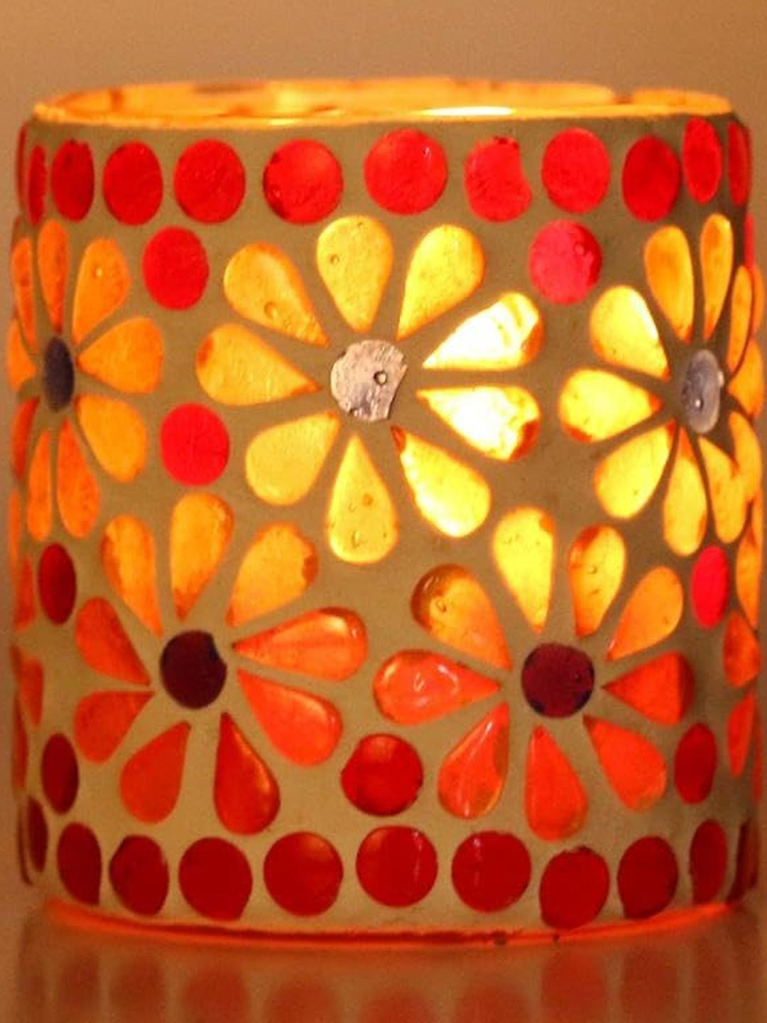 Somil Vibrant Multicolor Glass Candle Holder  Add A Touch Of Magic To Diwali, Parties & Candlelight Dinners, Size-7 X 7 X 7  Cm Pack OF 1