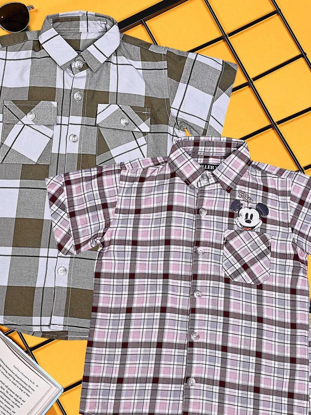 Killer Boys Pack Of 2 Checked Spread Collar Classic Cotton Shirts
