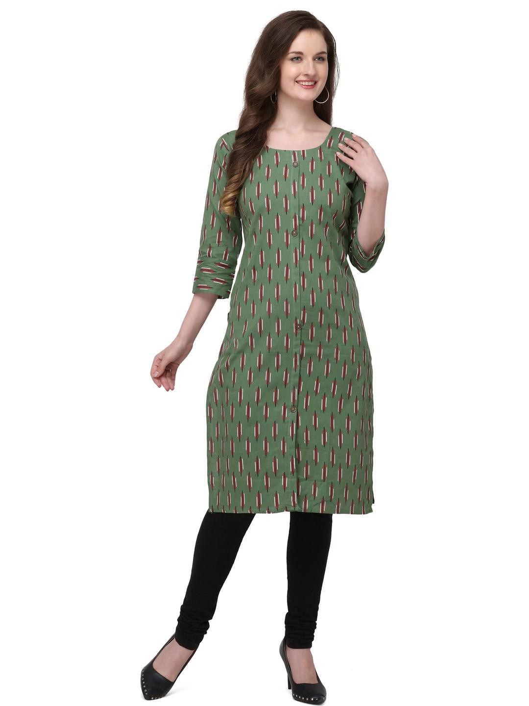 Solucions Women Green A-Line Cotton Kurtas