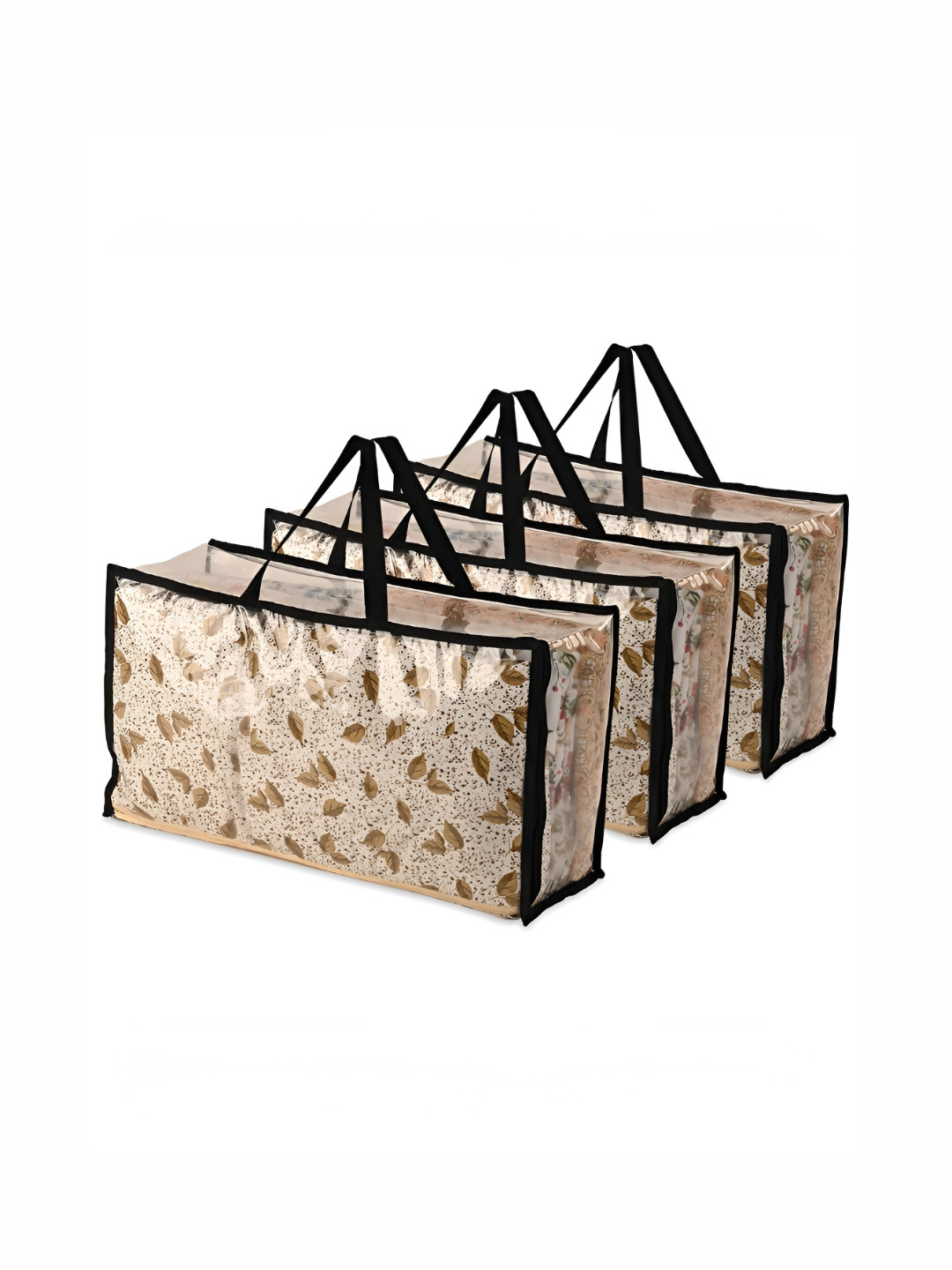 RUBOXA Transparent & Black 3 Pieces Storage Bags With Handle