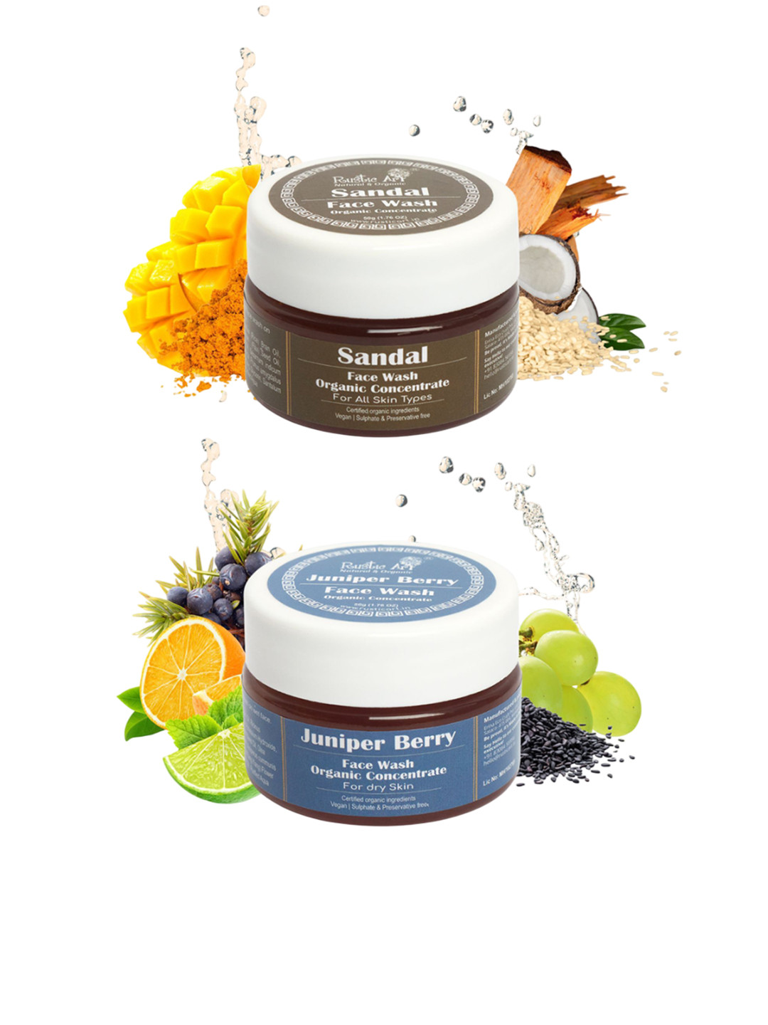 Rustic Art Set Of 2 Sandal & Juniper Berry Face Wash - 50 g Each