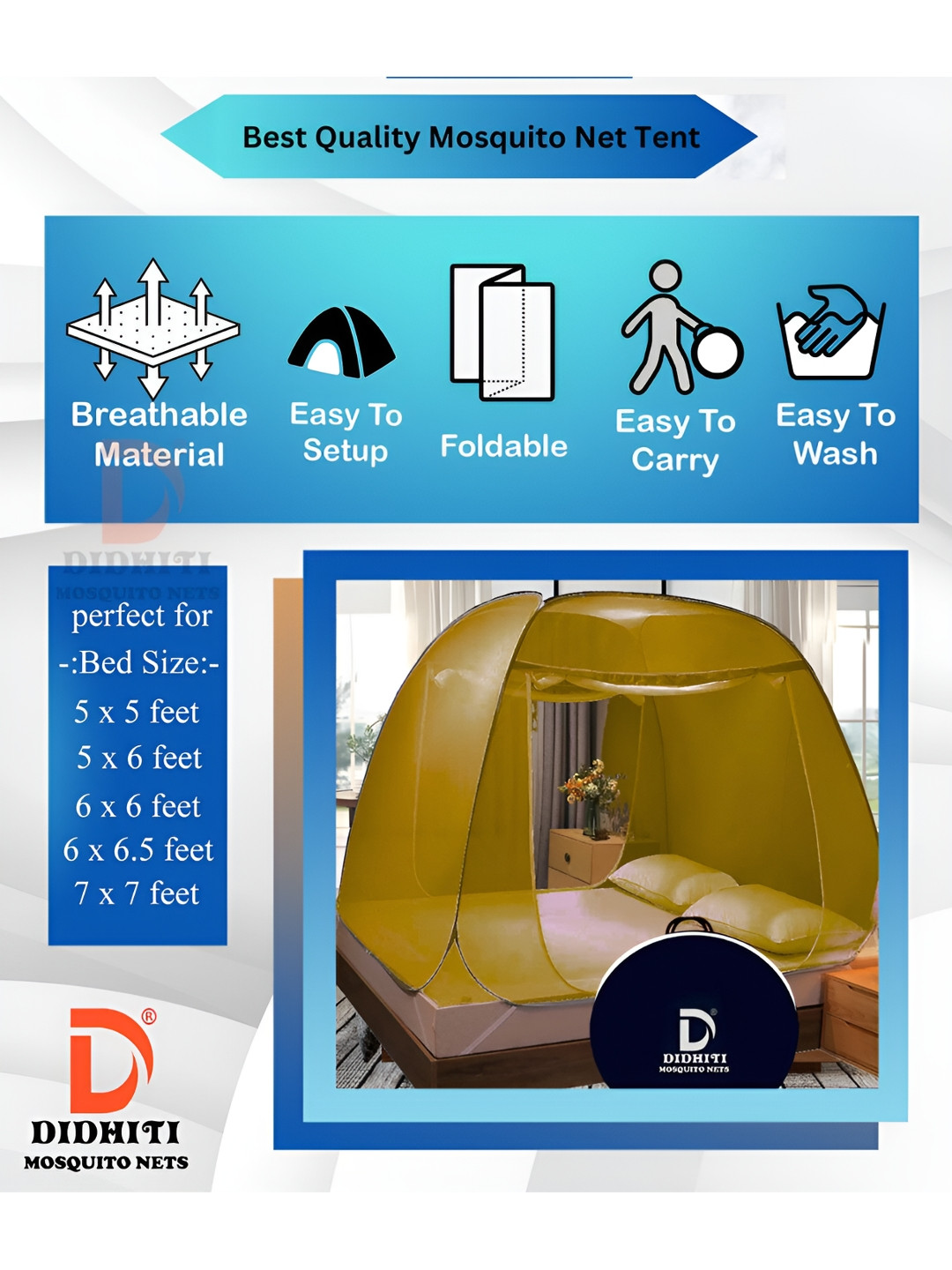 didhiti Khaki & Black Queen Size Tent Mosquito Net