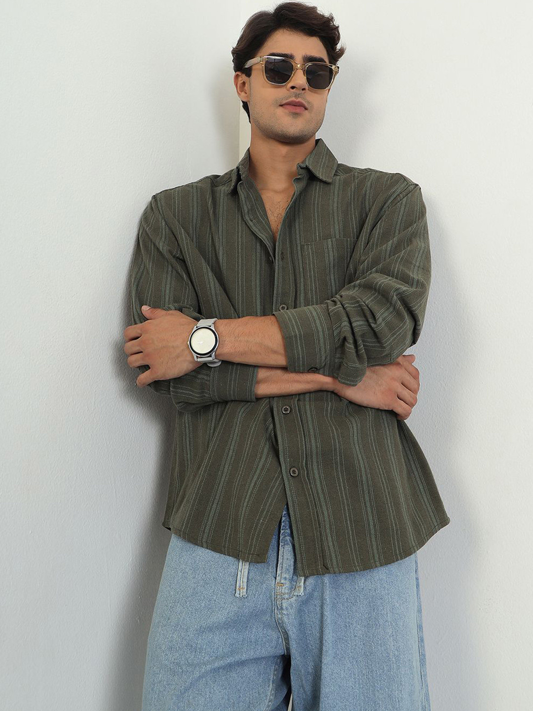 CHIMPAAANZEE Oversized Vertical Striped Long Sleeves Shirt