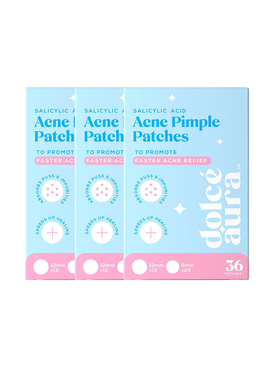Dolce Aura Set Of 3 Acne Pimple Patches With 0.5% Salicylic Acid - 36 Patches Each