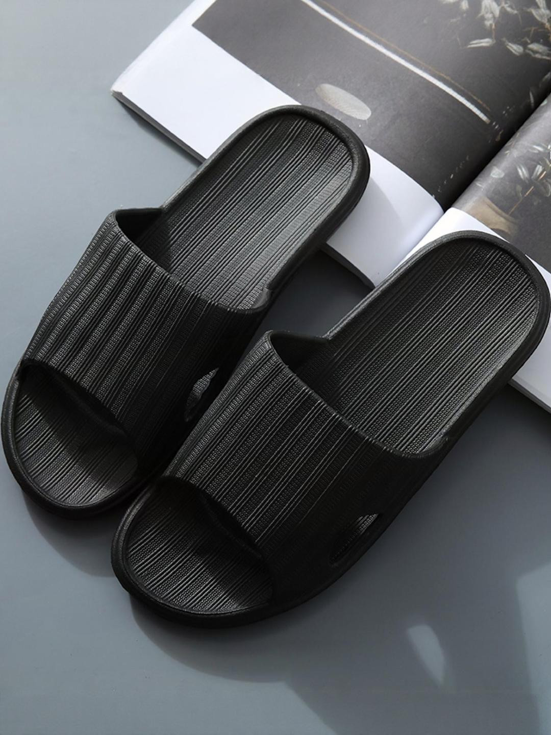 Drunken Men Self Design Black Sliders