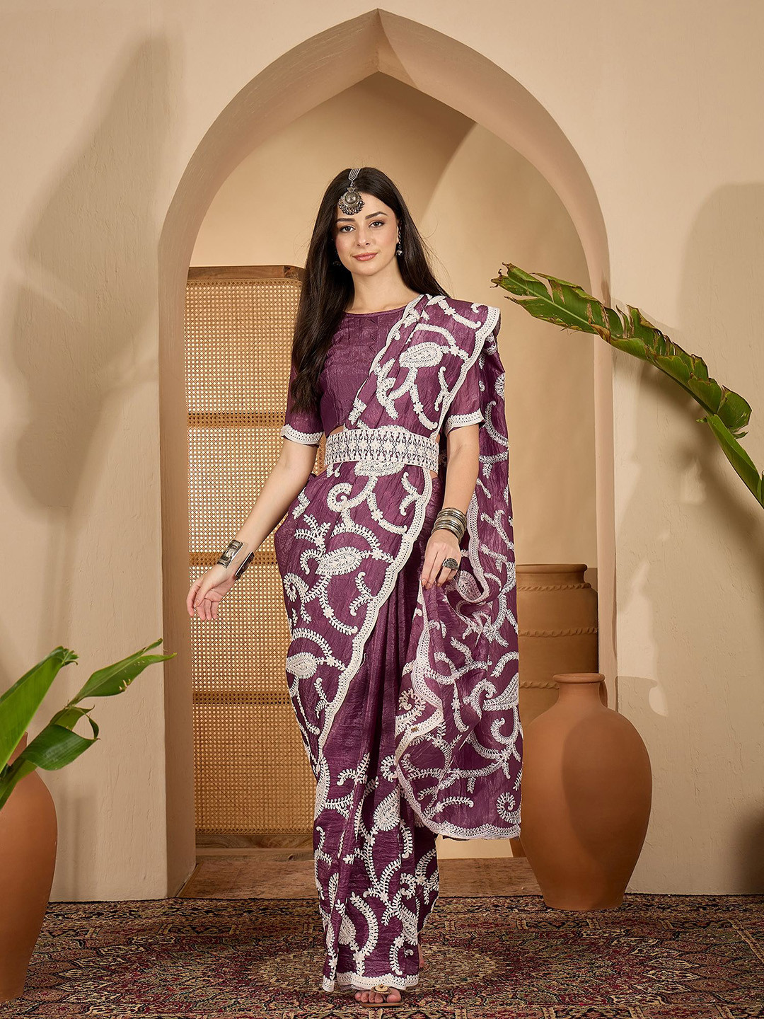 SHADOW & SAINING Embellished Fusion Saree