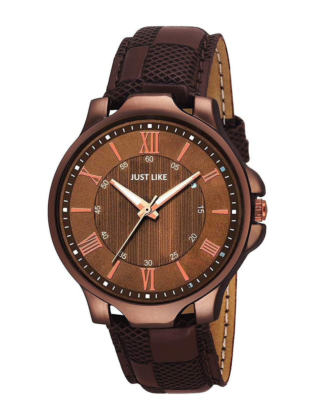 JUST LIKE Men Textured Straps Analogue Watch bk -belt dial white Pu & espiers Gray