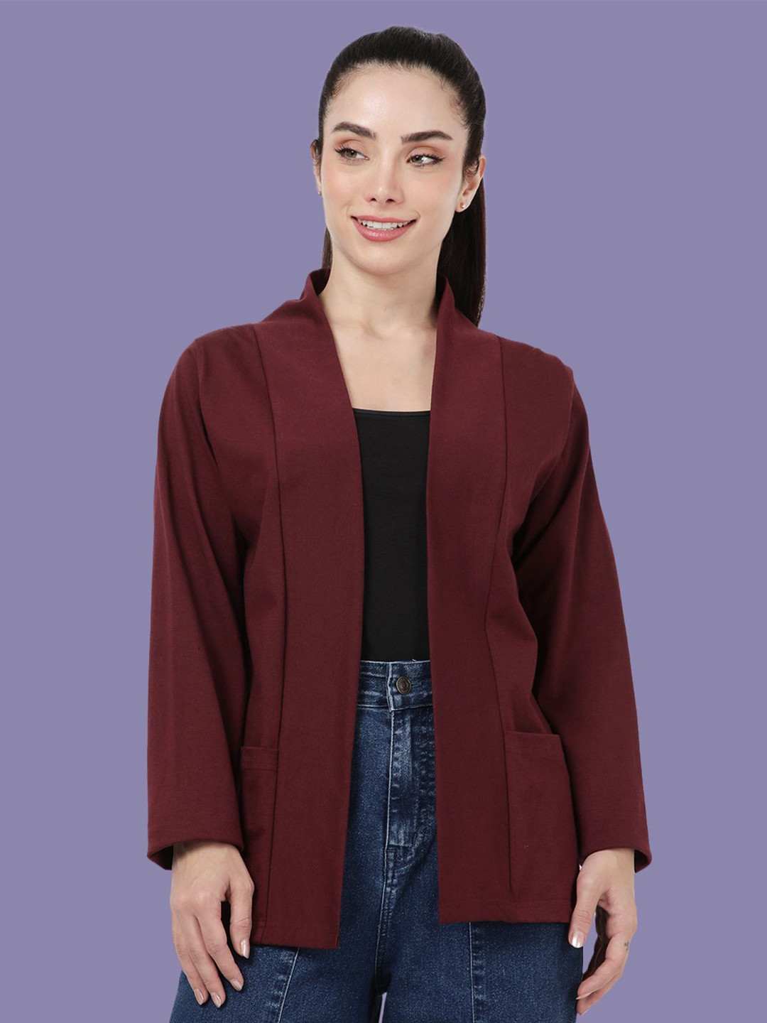 Kryptic Notch Lapel Collar Front Open Full Sleeve Pure Cotton Shrug