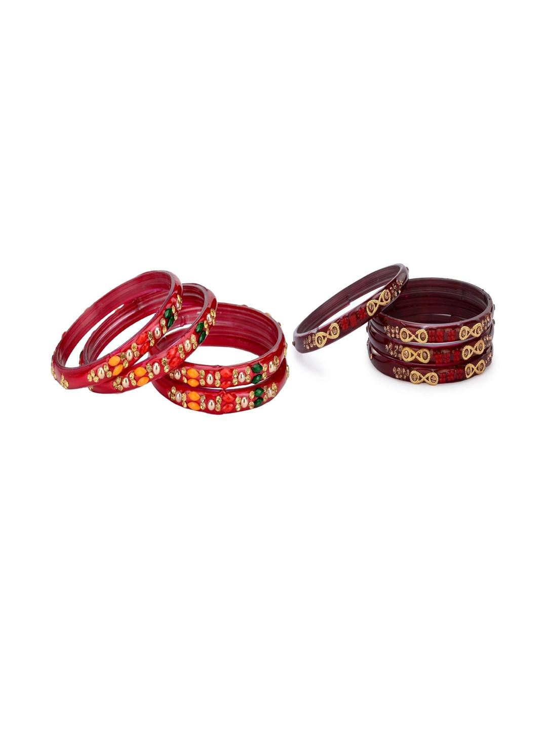 SOMIL Set Of 8 Artificial Stones and Beads Hand Decorated Antique Glass Bangles