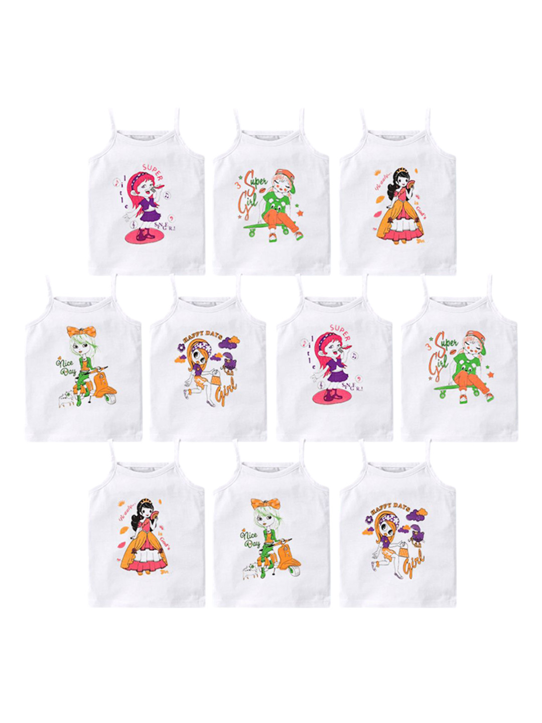HAP Girl Pack Of 10 Printed Cotton Camisoles