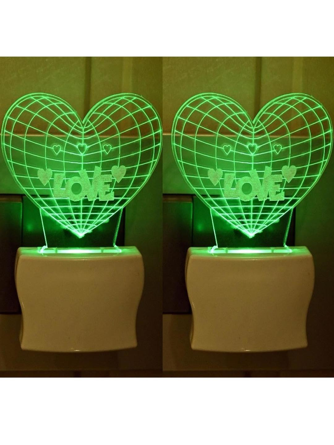SOMIL Green & Blue Pack Of 2 Acrylic Printed Glass With LED Night Lamps
