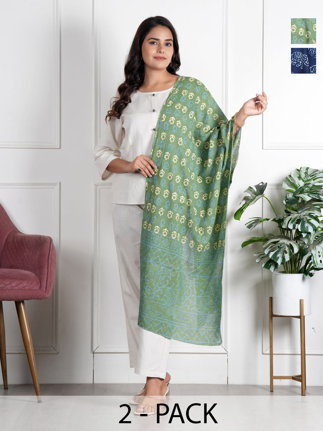 Style Shoes Selection Of 2 Floral Printed Pure Cotton Stoles