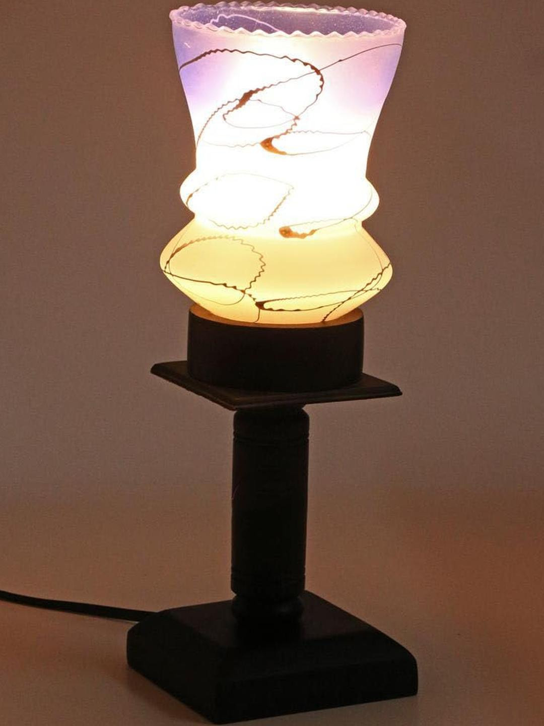 SOMIL White & Blue Colourblocked Glass Cylindrical Shaped Table Lamp