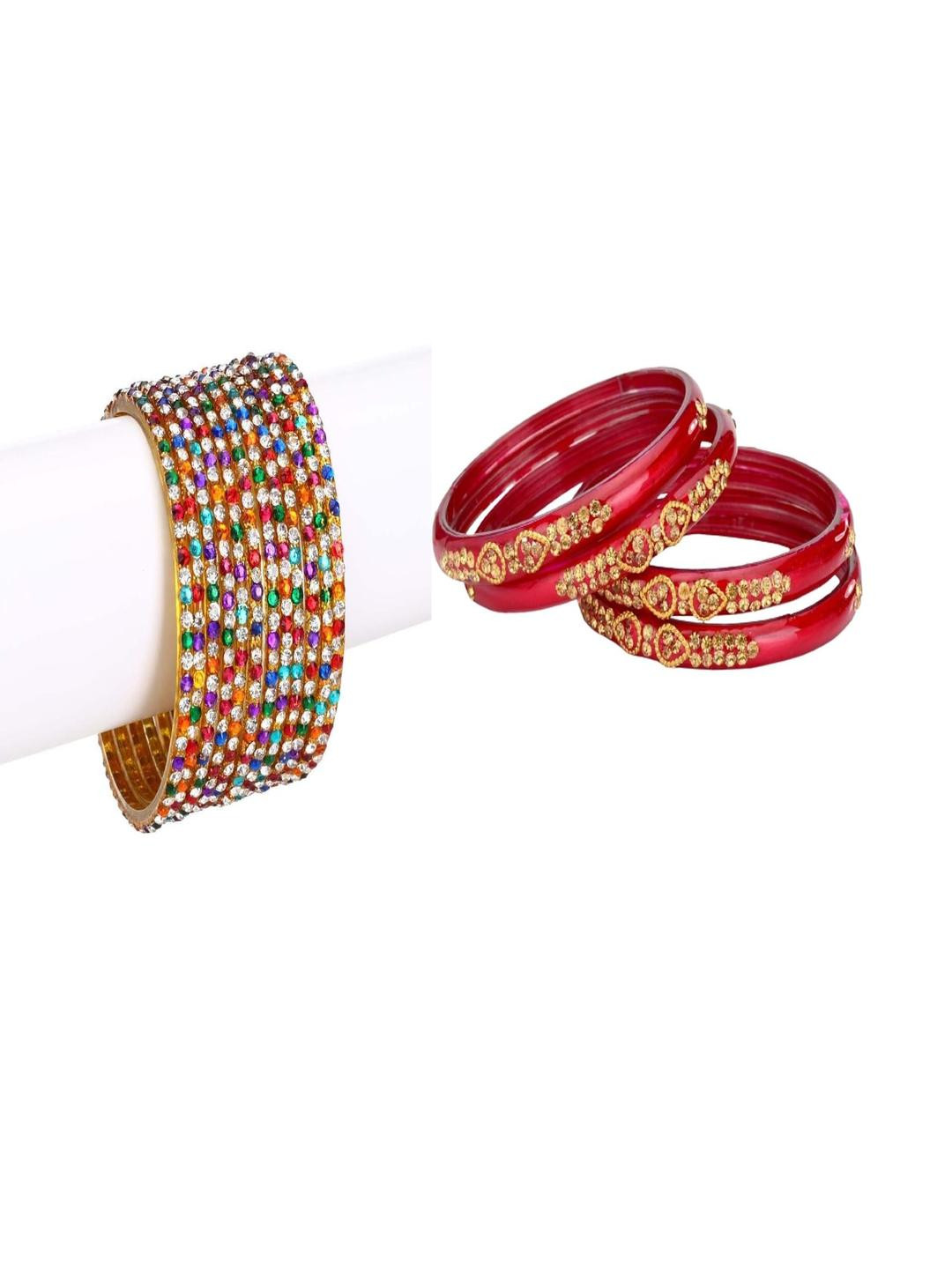 SOMIL Women Pack Of 2 Red And Multi Glass Ethnic Handcrafted Traditional Bangle