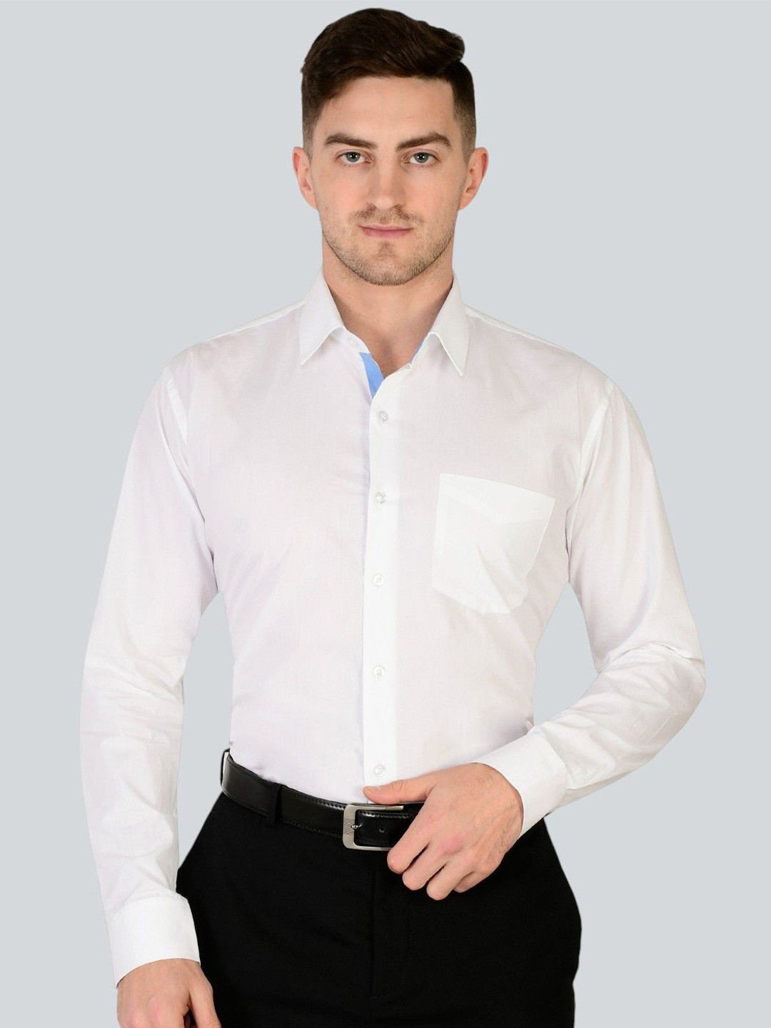 SWAZ Men White Slim Fit Solid Spread Collar CottonFormal Shirt