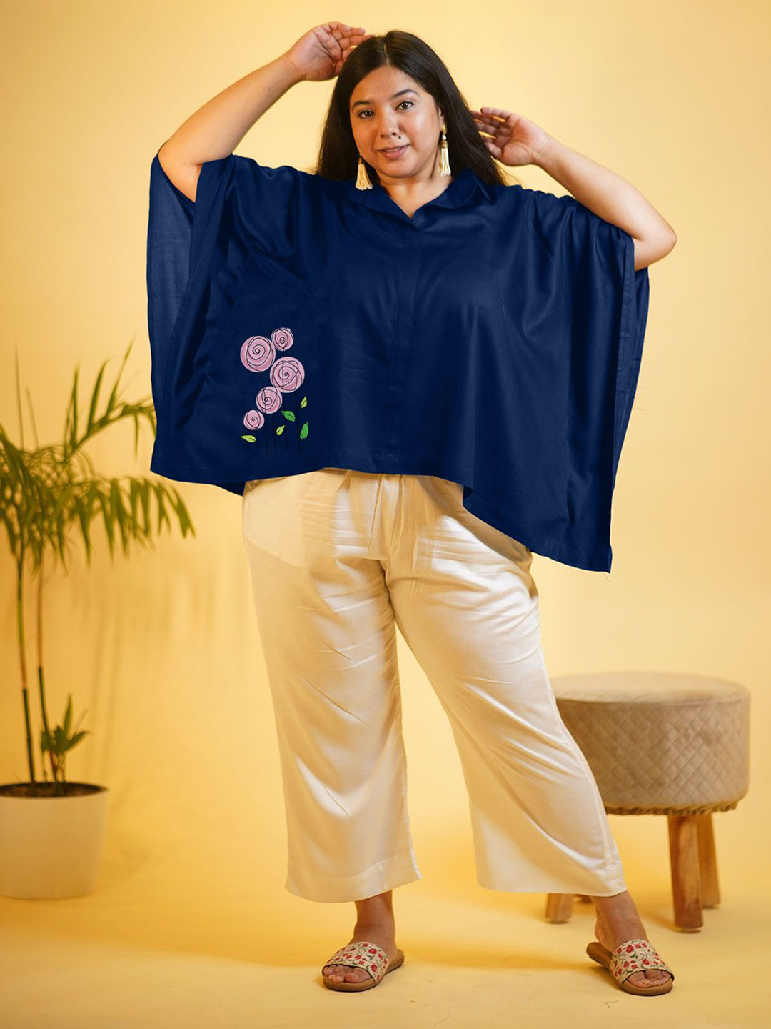 LetsDressUp Printed V-Neck Kanfan Top With Palazzo Co-Ords